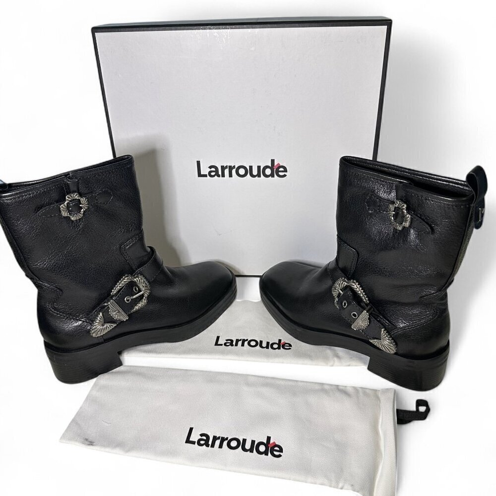 Larroude Women's Hardy Buckle Black Moto Boot EU 37.5 NEW IN BOX